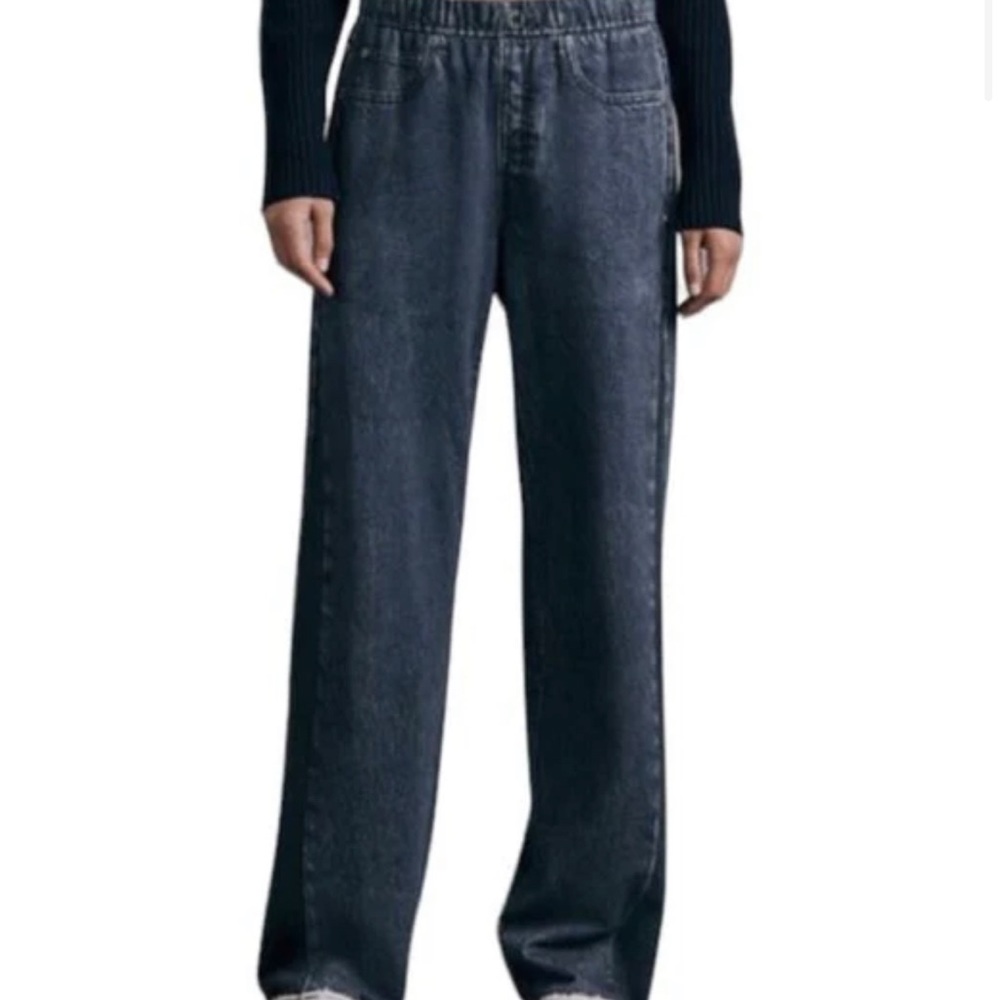 Rag & Bone Miramar Trompe L'oeil Elastic Waist High-Rise Wide-Leg Jeans, Size M